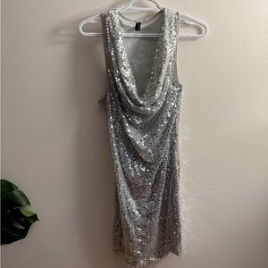 Vero Moda Shimmering Silver Racerback Dress Sequins Brightly Wrest Short Large